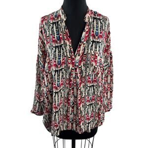 Essentiel Antwerp Multi Top Ethnic Print Split Neck Classic Pullover Size 38